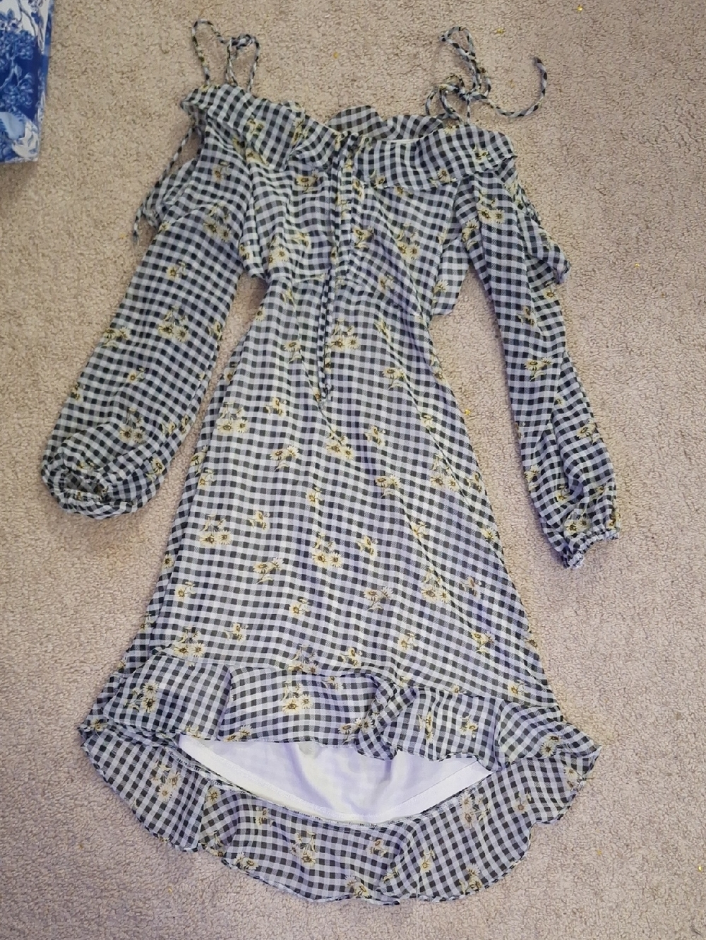 Rewind Black & White Gingham Dress with Yellow Floral Print